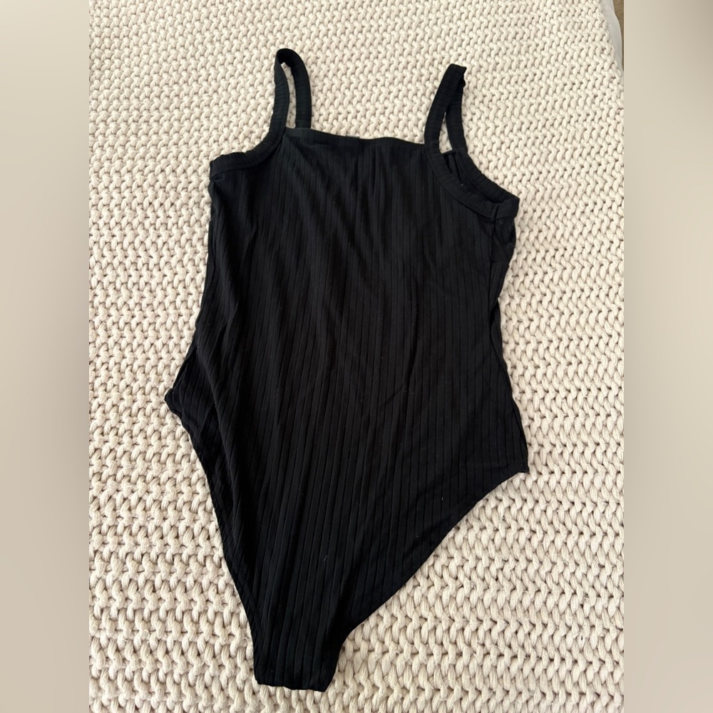 Wild Fable Ruched Ribbed Black Bodysuit - Picture 5 of 5